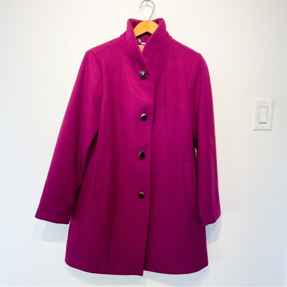 COPY - 09. NWOT KATE SPADE Regal Fuchsia Wool Stand Up Collar Peacoat - Picture 3 of 16